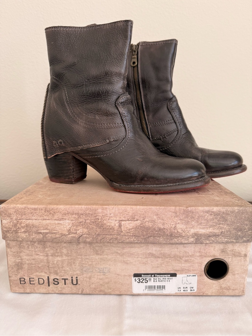 BED|STU Black Leather Ankle Boots